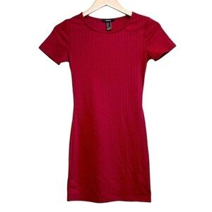 🌈 6/$60, Forever 21 Short Sleeve, Ribbed, Mini, Bodycon Dress, Red, Small